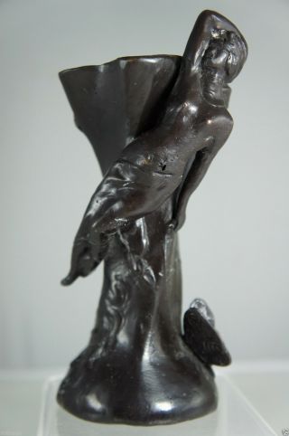 Antique Bronze Fairy Art Noveau Vase Signed Suzanne Bizard 1873 - 1963 France