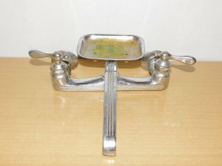 Vintage Art Deco Burlington Chrome over Brass Mixing Faucet W Attached Soap Dish 2