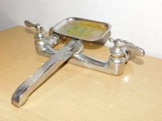 Vintage Art Deco Burlington Chrome over Brass Mixing Faucet W Attached Soap Dish 3