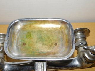 Vintage Art Deco Burlington Chrome over Brass Mixing Faucet W Attached Soap Dish 4