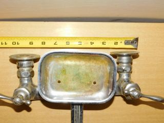 Vintage Art Deco Burlington Chrome over Brass Mixing Faucet W Attached Soap Dish 7