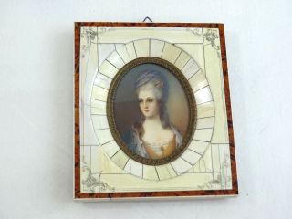 Fine Antique Miniature Painting Portrait Young Woman Hand Painted Artist Signed