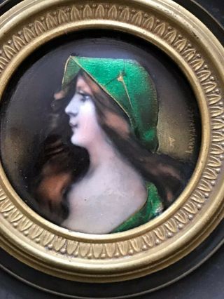 Exquisite 19th Century Limoges Enamel Portrait on Copper of Lady Signed LEROY 3