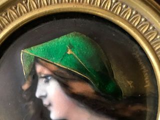 Exquisite 19th Century Limoges Enamel Portrait on Copper of Lady Signed LEROY 8