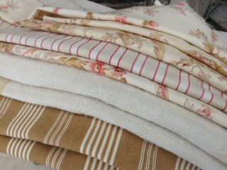 Antique Vintage French Fabric 3 Piece Pack,  Bundles For Projects Sewing Dolls