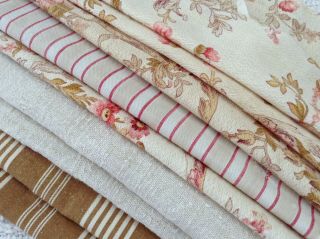 Antique Vintage French Fabric 3 piece pack,  bundles for projects sewing dolls 2