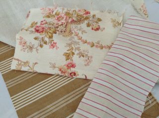 Antique Vintage French Fabric 3 piece pack,  bundles for projects sewing dolls 3