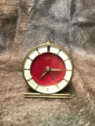 Vintage Brass Wind Up Travel Alarm Clock.  Swiss 11 Jewels By Cyma Amic Watch Co.