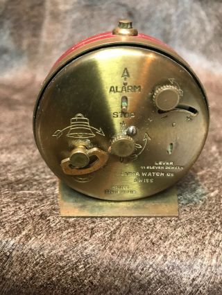 Vintage Brass Wind Up Travel Alarm Clock.  Swiss 11 Jewels By Cyma Amic Watch Co. 3