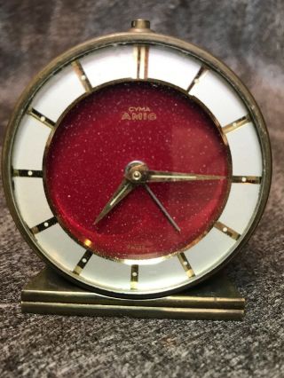 Vintage Brass Wind Up Travel Alarm Clock.  Swiss 11 Jewels By Cyma Amic Watch Co. 7