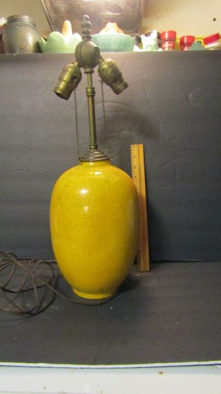 Boch Freres La Louviere Belgium Art Deco Factory Pottery Lamp Yellow Crackle