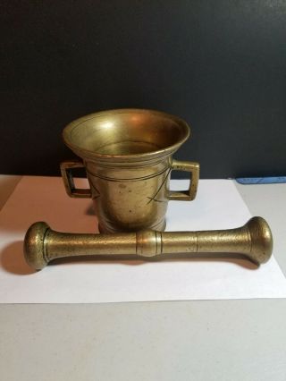 Antique Solid Brass Mortar and Pestle Apothecary Herb and Spice Grinder 2