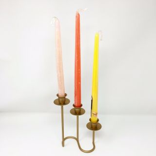 Vintage Mid - Century Modern 3 Prong Candle Holder Gold Brass Minamilist Home Deco