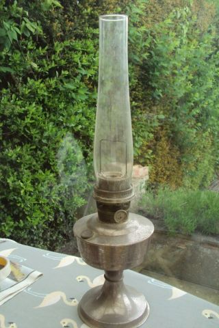Large Vintage Alladin Oil Lamp With Glass Chimney.