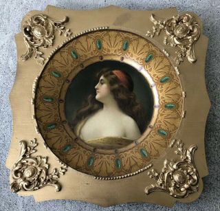 Antique Royal Saxony Una Gitana Tin Litho Lady Portrait Plate Frame