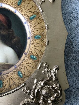 Antique Royal Saxony Una Gitana Tin Litho Lady Portrait Plate Frame 4