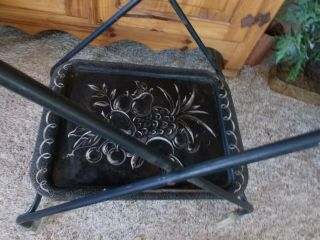 Vintage 2 tier metal rolling tea cart tole tray type design black with fruit 3