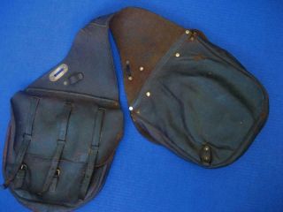 1894 Pair Black Mcclellan Peeble - Grain Leather Saddle Bags Stamped Us 3 - Strap