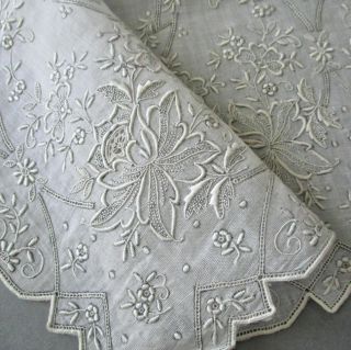 Vintage Linen WEDDING Handkerchief Hand Embroidered APPENZELL Whitework BRIDAL 3