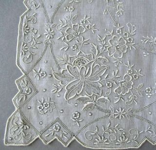Vintage Linen WEDDING Handkerchief Hand Embroidered APPENZELL Whitework BRIDAL 4