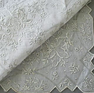 Vintage Linen WEDDING Handkerchief Hand Embroidered APPENZELL Whitework BRIDAL 6