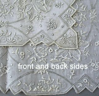 Vintage Linen WEDDING Handkerchief Hand Embroidered APPENZELL Whitework BRIDAL 7