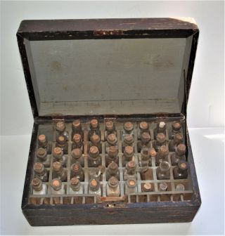 Antique Medical Apothecary Kit Case,  40 Bottles,  Wood Box