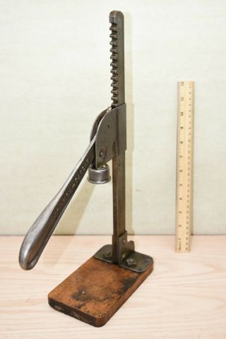 Vintage Triumph Bottle Capper Tool bottle corker on Wood Base Mount patina 3