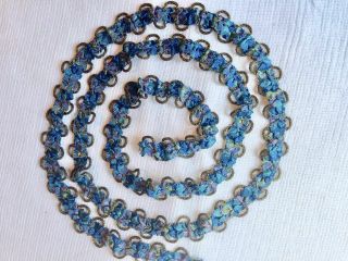 Vintage French Blue And Multi Gathered Ribbon Trim - Metallic Cord