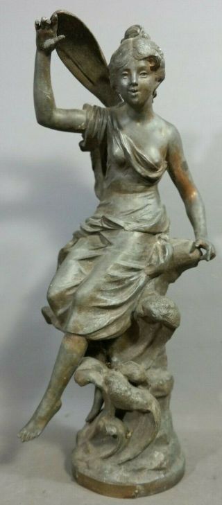 Ca.  1910 Antique Art Nouveau French Winged Faery Old Lady Statue Nymph Sculpture
