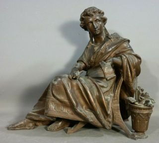 19thc Antique Victorian Era Roman Scribe Tablet Statue Old Library Sculpture