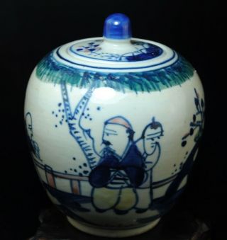 China Old Blue And White Porcelain Hand Painted Ancients Porcelain Tea Pot B01