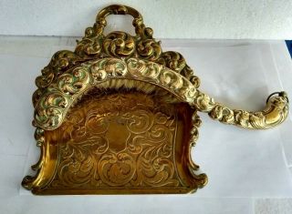 Matching Antique Art Nouveau Brass Crumb Tray With Matching Brush