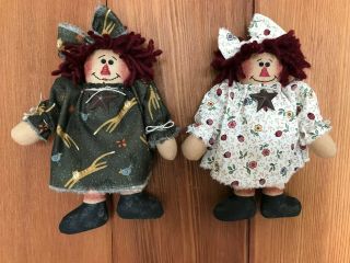 Primitive Raggedy Ann Leaping Cat & Flower Two Ornie Annies