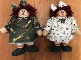 Primitive Raggedy Ann Leaping Cat & Flower Two Ornie Annies 2