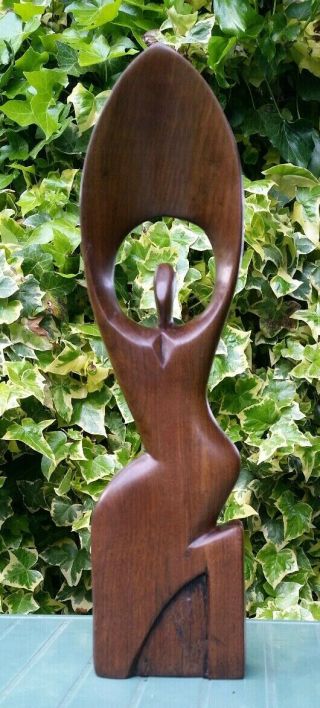 Teak Stylised Figurine Figure 60s Retro Mid Century Modernist Very Good 11.  5 In