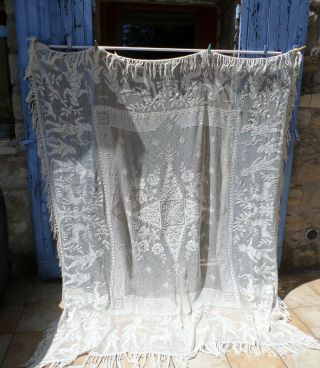 French Lace Mesh Vintage Curtain Dble Bed Cover Bedspread Throw Cream