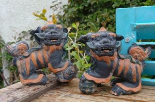 Vintage Mid Century Chinese Foo Dogs Yixing Clag Statues Home Or Garden Stunning