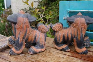 Vintage Mid Century Chinese Foo Dogs Yixing Clag Statues Home Or Garden STUNNING 6