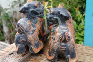 Vintage Mid Century Chinese Foo Dogs Yixing Clag Statues Home Or Garden STUNNING 8