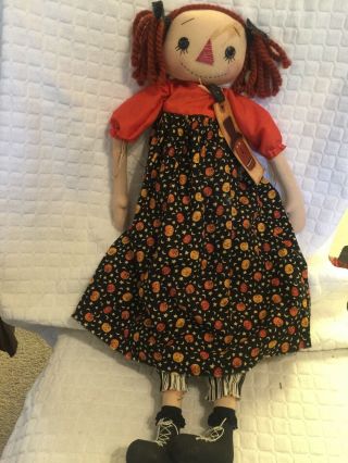 Primitive Handmade Raggedy Ann Doll Folk Art Halloween Autumn 24”