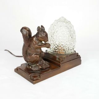 Antique Art Deco Nuart Creations Squirrel And Bird Figural Tv Lamp Frankart Era