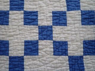 Antique Farmhouse Blue & White Nine Patch Table Quilt RUNNER 24x17 2 5
