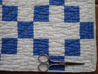 Antique Farmhouse Blue & White Nine Patch Table Quilt RUNNER 24x17 2 6
