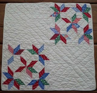 " Hands All Around " Vintage 30s Star Farmhouse Table Or Doll Quilt 19x18