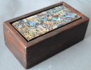 Tibet Ancient Handwork Collectable Boxwood Inlay Conch Carve Usable Jewelry Box 3