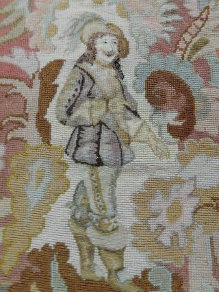 ANTIQUE 19THC TAPESTRY AND PETIT POINT PANEL,  MARRIED? COUPLE IN 17THC COSTUME 2