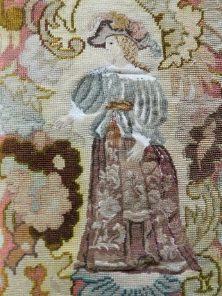 ANTIQUE 19THC TAPESTRY AND PETIT POINT PANEL,  MARRIED? COUPLE IN 17THC COSTUME 3