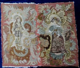 ANTIQUE 19THC TAPESTRY AND PETIT POINT PANEL,  MARRIED? COUPLE IN 17THC COSTUME 4