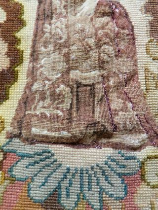 ANTIQUE 19THC TAPESTRY AND PETIT POINT PANEL,  MARRIED? COUPLE IN 17THC COSTUME 7